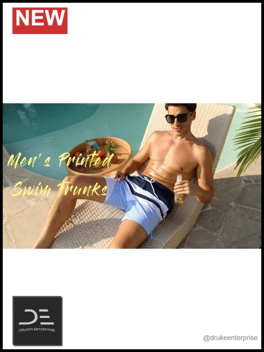 Men's 7-Inch Swim Trunks with Zipper Pockets and Built-in Liner